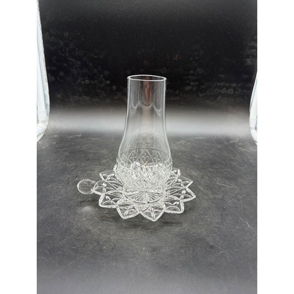Vintage Clear Pressed Glass Votive Candle Holder with Chimney Shade 2 Piece Set